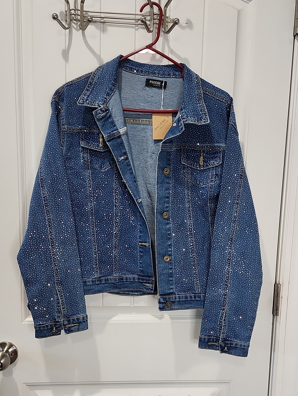 Women's Blue Denim Jacket with Rhinestone Detail - 3XL